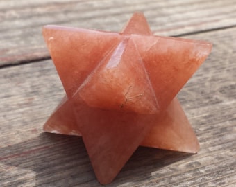 Large (50mm) PEACH AVENTURINE Natural Gemstone Merkaba Star (One)
