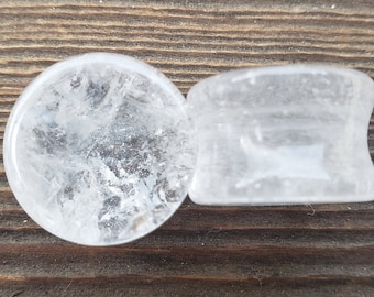 Pair of CLEAR QUARTZ Flat Plugs Gauges Body Jewelry Double Flared - Pick Size