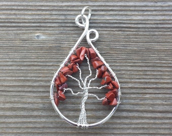Drop/Peacock Style RED JASPER Tree Of Life Wire Wrapped Pendant Stone Natural Gemstone