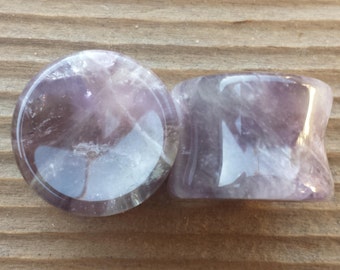 Pair of Real CONCAVE AMETHYST  Plugs Gauges Body Jewelry Double Flared - Pick Size