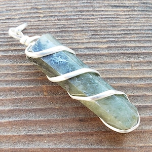 LABRADORITE Spiral Wire Wrapped Pencil Point Pendant Gemstone