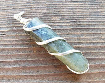 LABRADORITE Spiral Wire Wrapped Pencil Point Pendant Gemstone