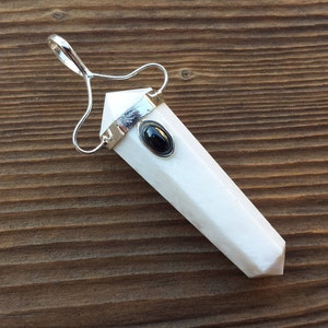 SCOLECITE And BLACK TOURMALINE Crystal D - Point Pendant Gemstone