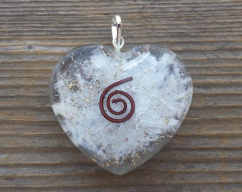 ORGONE SELENITE Gemstone Heart Shaped Pendant Orgone (One)