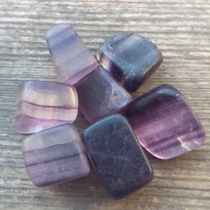 SIX (6) PURPLE FLUORITE Tumbled Stones Medium/Large Natural Tumble Stones