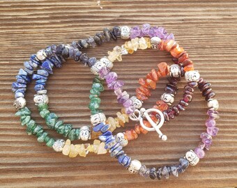 7 CHAKRA with BUDDAH Natural Stone Gemstone 30" Chip Necklace
