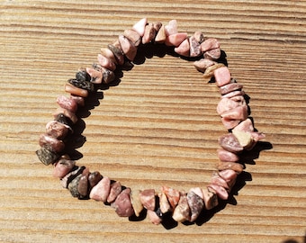RHODONITE Natural Stone Gemstone Stretchy Chip Bracelet