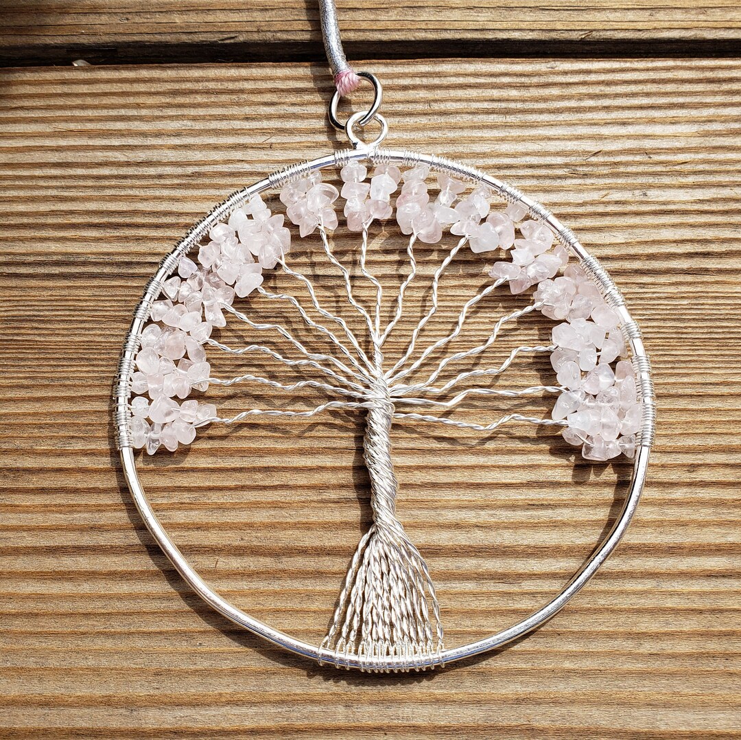 Natural ROSE QUARTZ Tree of Life Large Suncatcher Decoration Stone ...