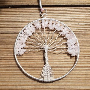 Natural ROSE QUARTZ Tree Of Life Large Suncatcher Decoration Stone Gemstone