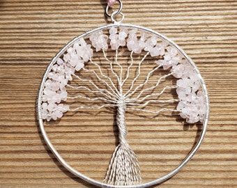 Natural ROSE QUARTZ Tree Of Life Large Suncatcher Decoration Stone Gemstone