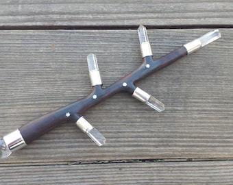 Rosewood Tree Inspired Wand with Clear Quartz Points
