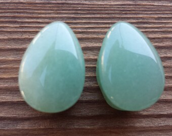 Pair of Real GREEN AVENTURINE DROP Plugs Gauges Body Jewelry Double Flared - Pick Size