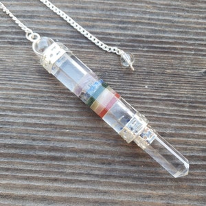Natural 7 CHAKRA BONDED With QUARTZ Gemstone 3 Stone Wand Pendulum (One)