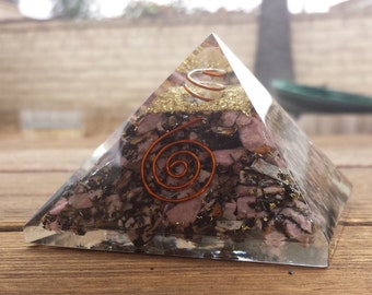 Extra Large (70-75mm) RHODONITE Orgone Gemstone Pyramid X-Large Pyramid Orgone
