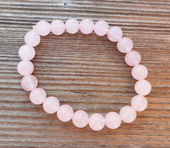 Bracciale Elasticizzato Con Perle Di Quarzo Rosa - Pietre Dell'Amore Incondizionato, Gioiello Naturale, Regalo Significativo