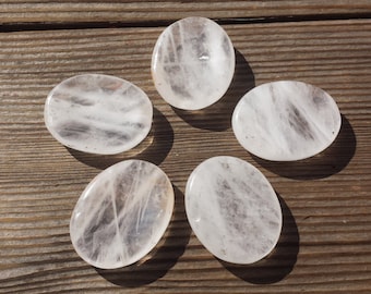 CLEAR QUARTZ Worry Stone Natural Stone Hand Carved Gemstone Worry Stone