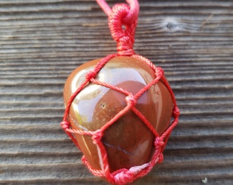 RED JASPER Netted (Macrame) Tumbled Stone Pendant Stone Natural Gemstone