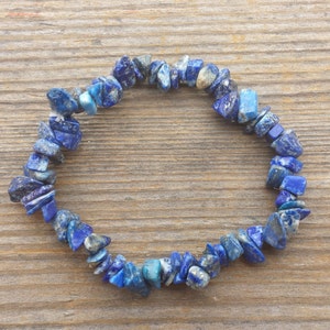 LAPIS LAZULI Natural Stone Gemstone Stretchy Chip Bracelet image 1