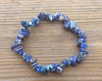 LAPIS LAZULI Natural Stone Gemstone Stretchy Chip Bracelet