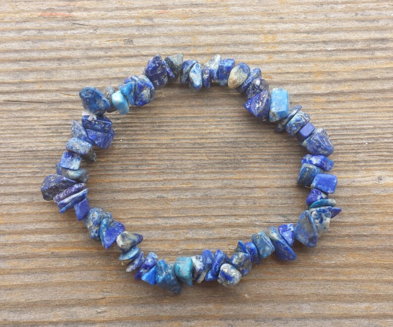 LAPIS LAZULI Natural Stone Gemstone Stretchy Chip Bracelet image 1