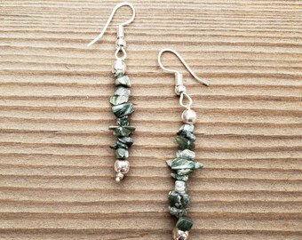 Natural SERAPHINITE Handmade Gemstone Chip EARRINGS