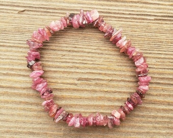 PINK TOURMALINE Natural Stone Gemstone Stretchy Chip Bracelet