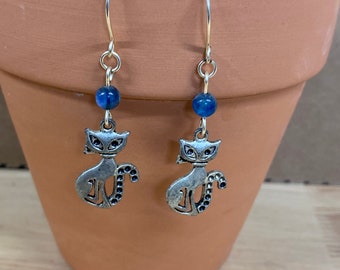 CAT EARRINGS with  Gemstone KYANITE Handmade Gemstone  Earrings