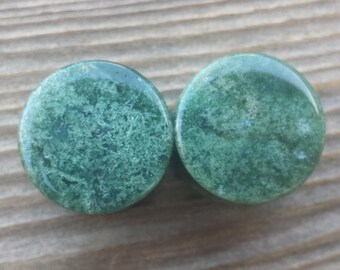 Pair of Real MOSS AGATE Flat Plugs Gauges Body Jewelry Double Flared - Pick Size