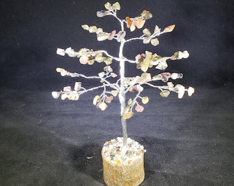 Natural MULTI-TOURMALINE Gemstone Chip Tree With 100 Stones Crystal Tree Of Life