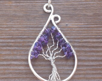 Drop/Peacock Style AMETHYST Tree Of Life Wire Wrapped Pendant Stone Natural Gemstone