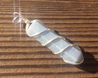 ANGELITE Spiral Wire Wrapped Pencil Point Pendant Gemstone