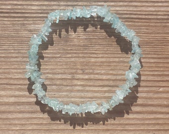 AQUAMARINE Natural Stone Gemstone Stretchy Chip Bracelet
