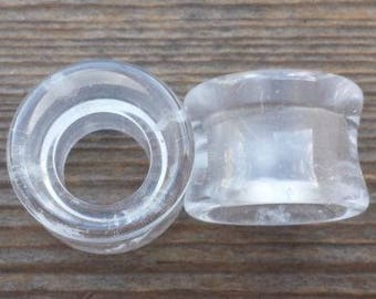 Pair of CLEAR GLASS TUNNEL Plugs Gauges Body Jewelry Double Flared - Pick Size