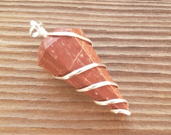 RED JASPER Spiral Wire Wrapped Faceted (Pendulum Style) Pendant Gemstone