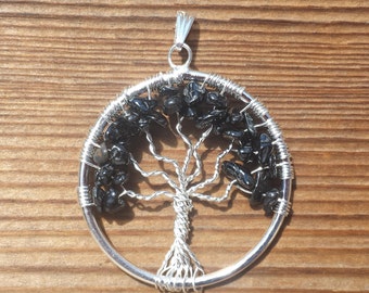 BLACK TOURMALINE Tree Of Life Wire Wrapped Pendant Stone Natural Gemstone