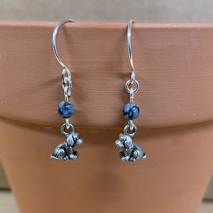DOG EARRINGS with  Gemstone Snowflake Obsidian Handmade Gemstone  Earrings, Dog Earrings