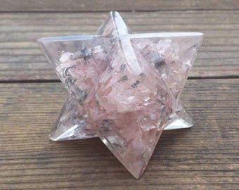Extra Large (80-85MM) ROSE QUARTZ Orgone Gemstone Merkaba Star (One)