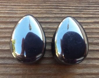 Pair of Real HEMATITE DROP Plugs Gauges Body Jewelry Double Flared - Pick Size