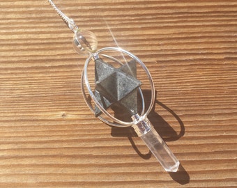 Natural HEMATITE Gemstone 3 Stone Merkaba Spinning Star Faceted Pendulum