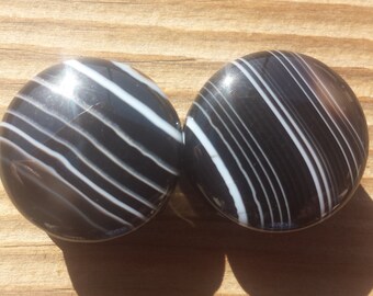 RARE! Pair of Real BLACK STRIPE Agate Plugs Gauges Body Jewelry Double Flared - Pick Size