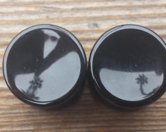 Pair of Real CONCAVE BLACK OBSIDIAN Plugs Gauges Body Jewelry Double Flared - Pick Size