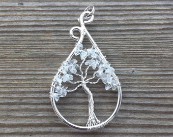 Drop/Peacock Style CLEAR QUARTZ Tree Of Life Wire Wrapped Pendant Stone Natural Gemstone