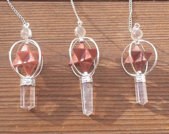Natural RED JASPER Gemstone 3 Stone Merkaba Spinning Star Faceted Pendulum