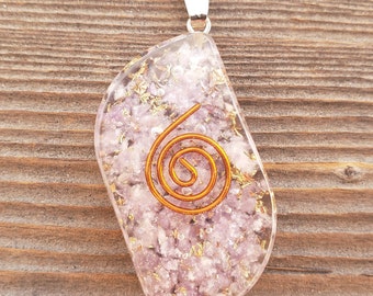ORGONE LEPIDOLITE Gemstone Eye Shaped Pendant Orgone (One)