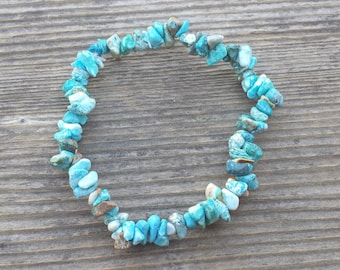 NATURAL TURQUOISE Stone Gemstone Stretchy Chip Bracelet