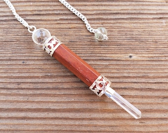Natural RED JASPER Gemstone 3 Stone Wand Pendulum (One)
