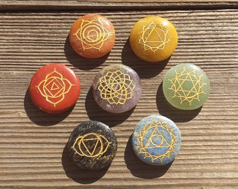 7 CHAKRA Gemstone Engraved Disk Set