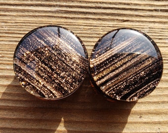 Pair of BLACK SAND GLASS Plugs Gauges Body Jewelry Double Flared - Pick Size