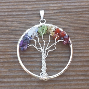 7 CHAKRA Tree Of Life Wire Wrapped Pendant Stone Natural Gemstone image 1