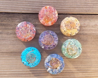 7 CHAKRA Complete Orgone Gemstone Disk Set